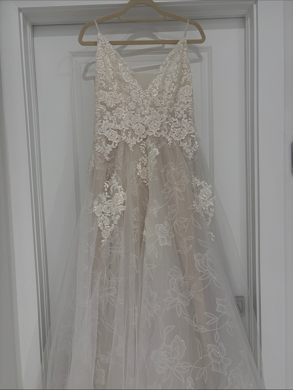Ivory Lace A-Line Bridal Gown with Tulle Overlay